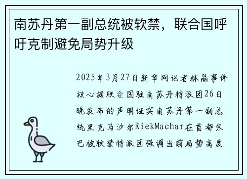 南苏丹第一副总统被软禁，联合国呼吁克制避免局势升级