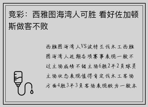 竞彩：西雅图海湾人可胜 看好佐加顿斯做客不败